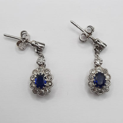 Antique Sapphire and Diamond Cluster Drop Earrings
