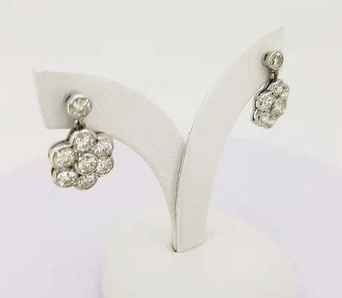 Daisy Diamond Cluster Drop Earrings, 1.95 carats, 18ct White Gold