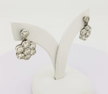 Daisy Diamond Cluster Drop Earrings, 1.95 carats, 18ct White Gold