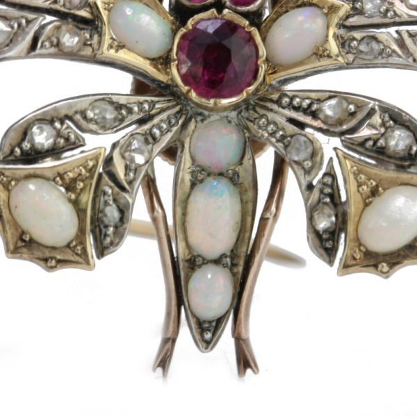 Antique Victorian Butterfly Brooch with Opals, Rubies and Diamonds