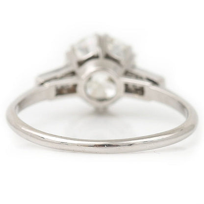 Art Deco 1.97ct Old European Cut Diamond Ring with Baguette Shoulders in Platinum 2.37 carat total