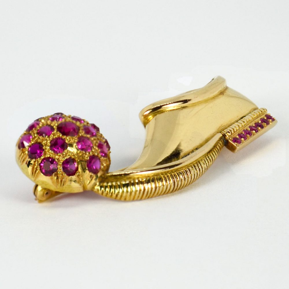 14ct Yellow Gold and Ruby Tsarouchi Shoe Brooch