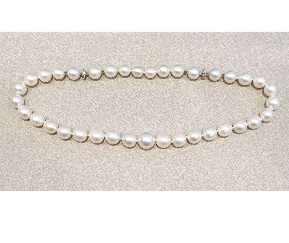 Vintage South Sea Pearl Graduated Necklace with two diamond clasps