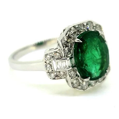 2.60ct Oval Emerald and Diamond Cluster Dress Ring in 18ct White Gold