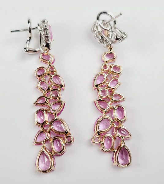 Pink Sapphire and Diamond Drop Earrings, 13 carats