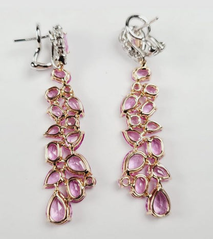 Pink Sapphire and Diamond Drop Earrings, 13 carats