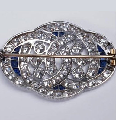 Art Deco Sapphire and Old Cut Diamond Brooch in Platinum, 4.00 carats