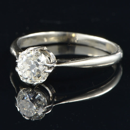 Antique Art Deco G VVS 1.10ct Old Cut Diamond Solitaire Engagement Ring in 18ct White Gold