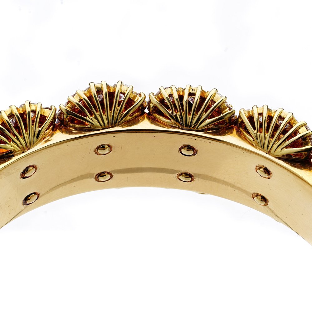 Vintage Ruby Diamond Yellow Gold Bangle Bracelet