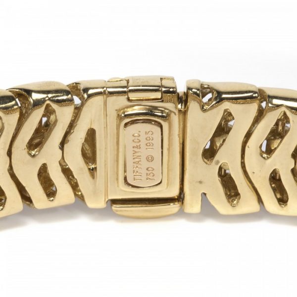Tiffany and Co Vannerie 18ct Yellow Gold Bracelet; domed lattice design, folding clasp. Stamped Tiffany & Co., 750, 1995