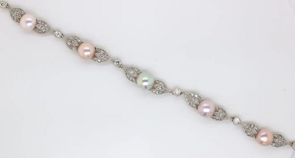 Antique Edwardian Natural Pearl and Diamond Necklace