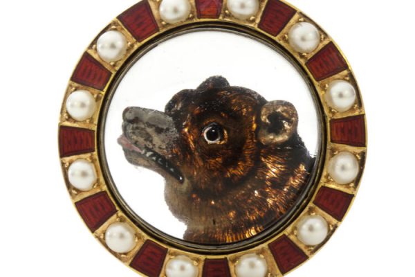 Antique Victorian Essex Crystal, Pearl and Enamel Bear Pendant