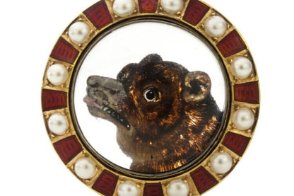 Antique Victorian Essex Crystal, Pearl and Enamel Bear Pendant