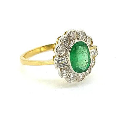 Modern 1.20ct Oval Emerald and Diamond Floral Cluster Ring
