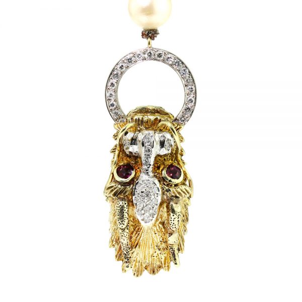 Vintage South Sea Pearl Necklace with 14ct Gold Dragon Head Clasp with Diamonds and Rubies, Circa 1970s