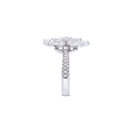 Rose Cut Diamond Blossom Flower Cluster Ring; featuring 2.82 carats of round and pear-shaped rose-cut diamonds, accented with 48 micro pave set diamonds