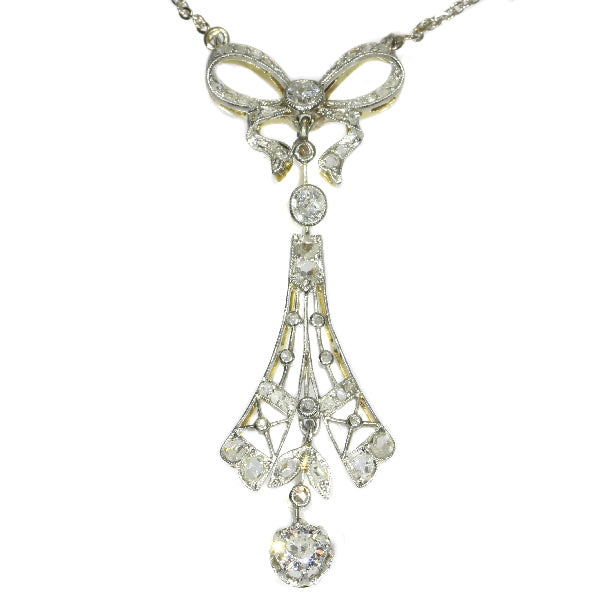Antique Belle Epoque Diamond Necklace with Bow Motif