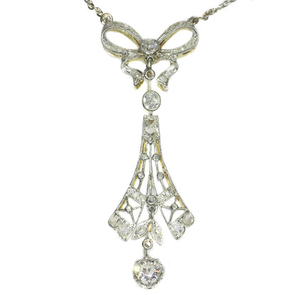 Antique Belle Epoque Diamond Necklace with Bow Motif