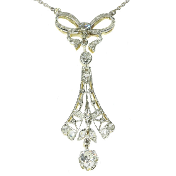 Antique Belle Epoque Diamond Necklace with Bow Motif