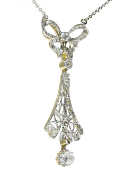 Antique Belle Epoque Diamond Necklace with Bow Motif