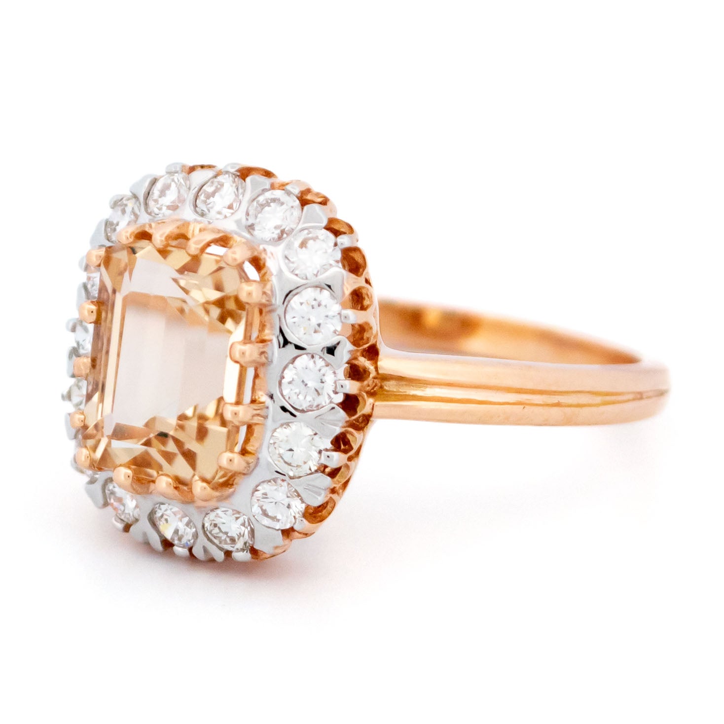Diamond Morganite 14k Cluster Engagement Ring