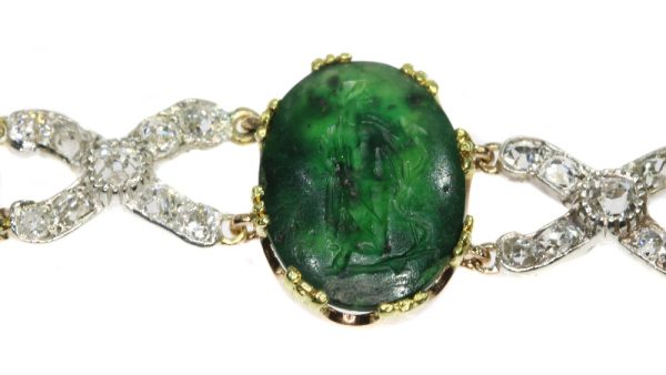 Antique 18th Century Diamond Bracelet with 2000 year old Chalcedony Intaglios