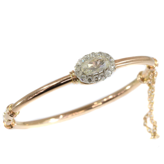 Antique Victorian Rose Cut Diamond Cluster Gold Bangle