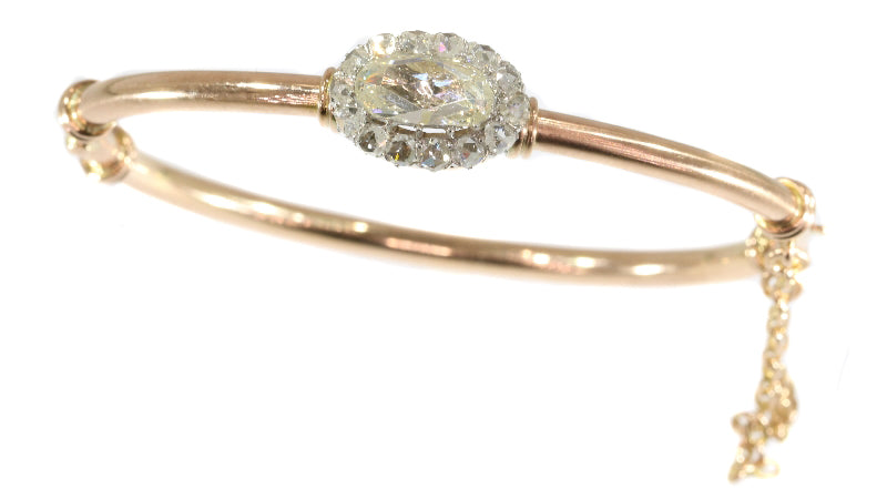 Antique Victorian Rose Cut Diamond Cluster Gold Bangle