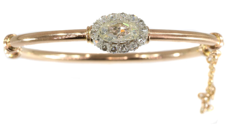 Antique Victorian Rose Cut Diamond Cluster Gold Bangle