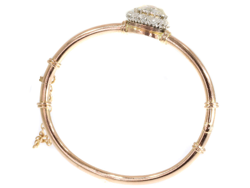 Antique Victorian Rose Cut Diamond Cluster Gold Bangle