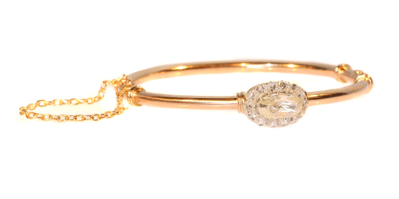 Antique Victorian Rose Cut Diamond Cluster Gold Bangle