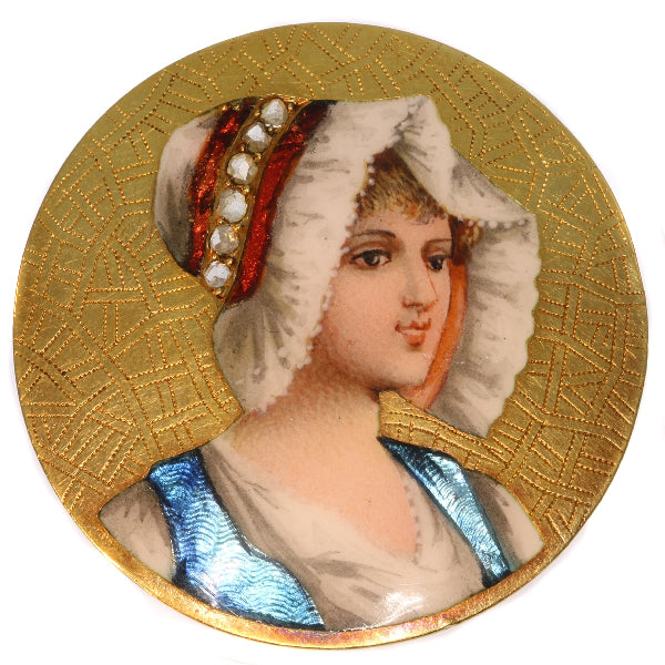 Antique Victorian Enamelled Portrait Brooch