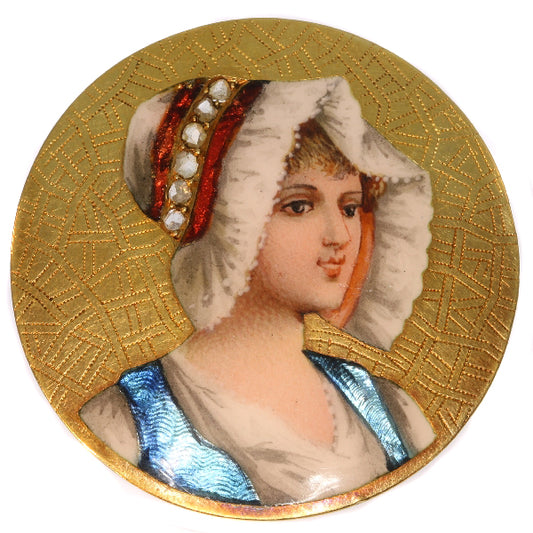 Antique Victorian Enamelled Portrait Brooch