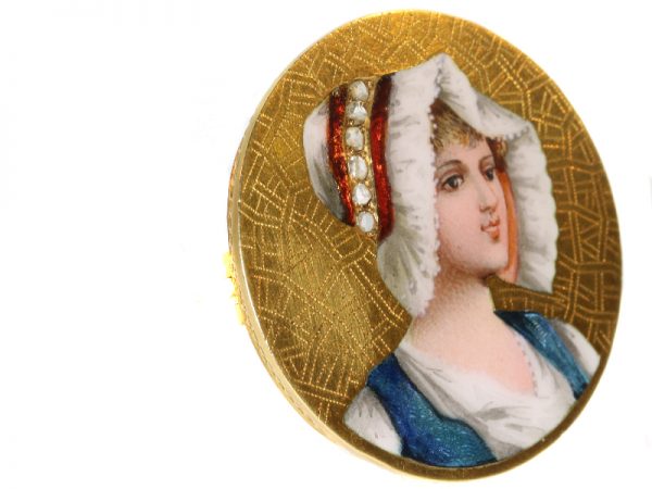 Antique Victorian Enamelled Portrait Brooch