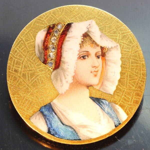 Antique Victorian Enamelled Portrait Brooch