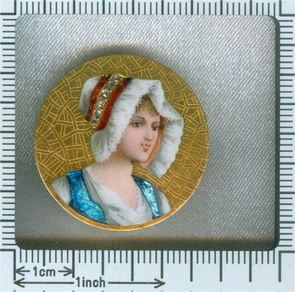 Antique Victorian Enamelled Portrait Brooch