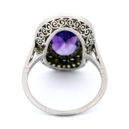 Vintage 3.0 Carat Amethyst And Diamond Double Halo Cluster Ring In Platinum