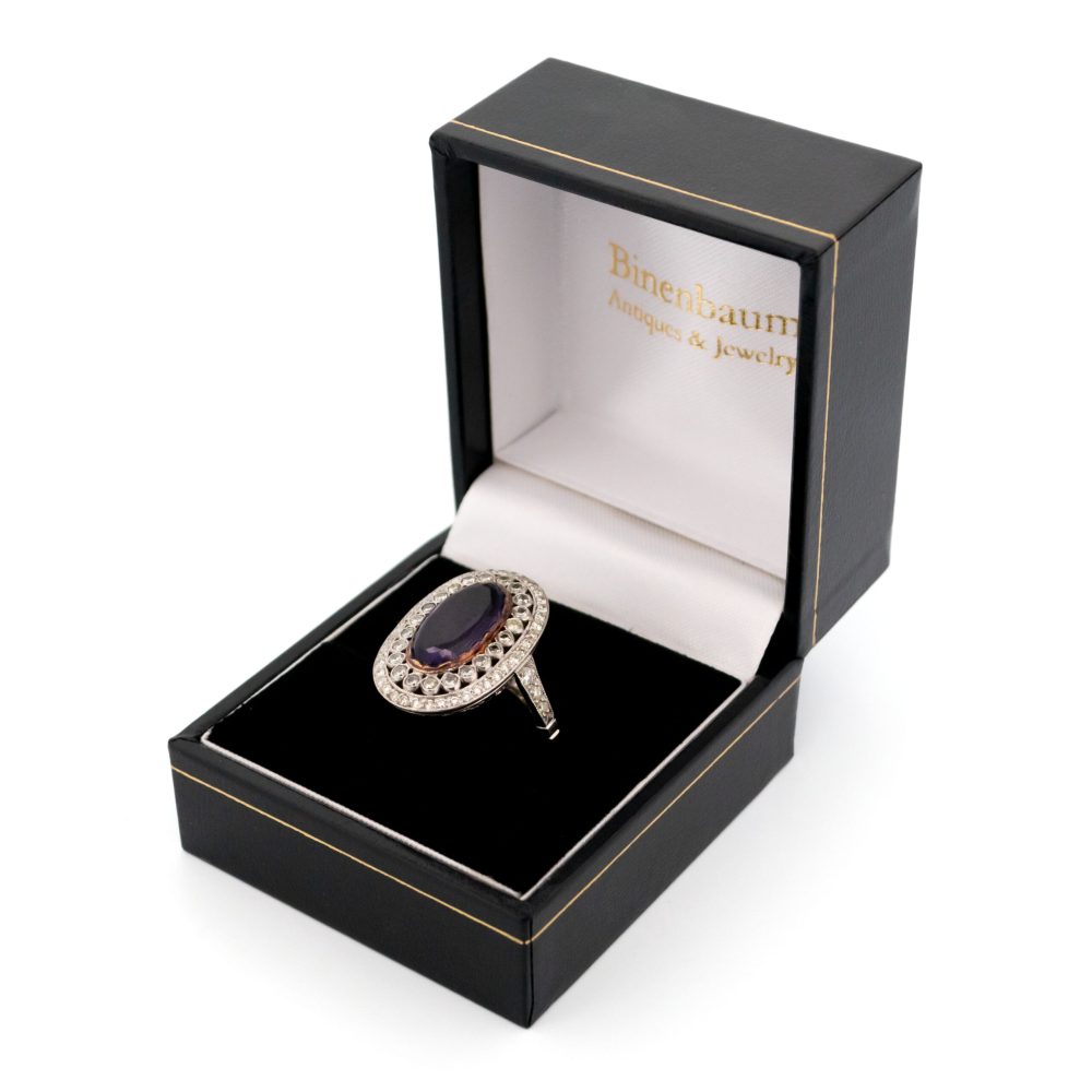 Vintage 3.0 Carat Amethyst And Diamond Double Halo Cluster Ring In Platinum