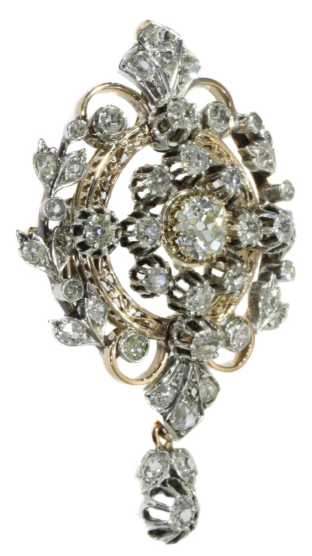 Antique Victorian Diamond Set Pendant Brooch, 18ct Gold and Silver