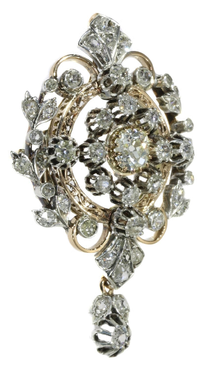 Antique Victorian Diamond Set Pendant Brooch, 18ct Gold and Silver