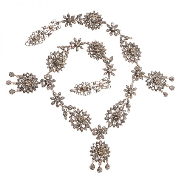 Antique Victorian Diamond Necklace, Silver on 18ct Red Gold