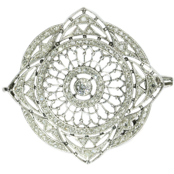 Antique Edwardian Old European Cut Diamond Platinum Brooch