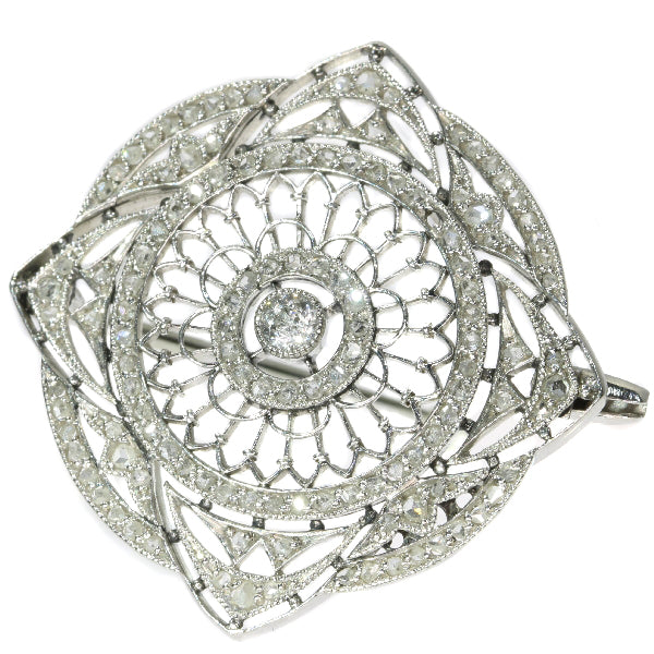 Antique Edwardian Old European Cut Diamond Platinum Brooch
