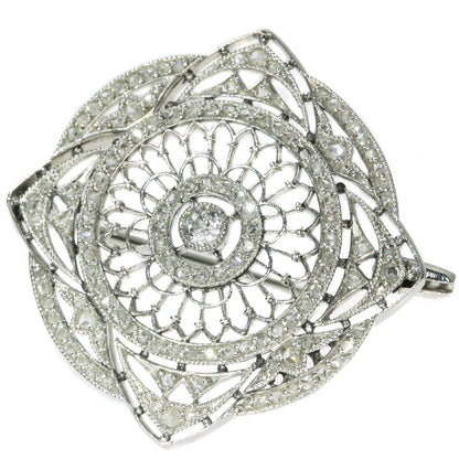 Antique Edwardian Old European Cut Diamond Platinum Brooch