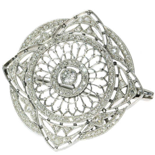 Antique Edwardian Old European Cut Diamond Platinum Brooch