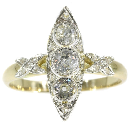 Antique Belle Epoque Marquise Shaped Diamond Ring