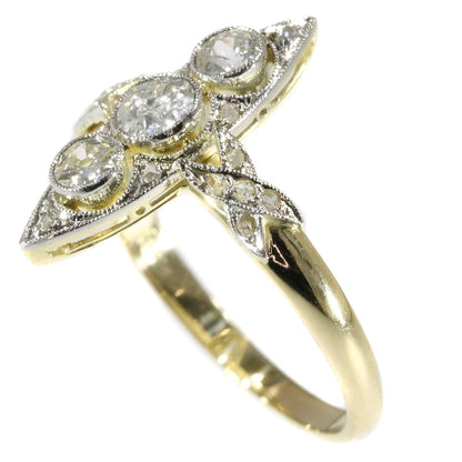 Antique Belle Epoque Marquise Shaped Diamond Ring