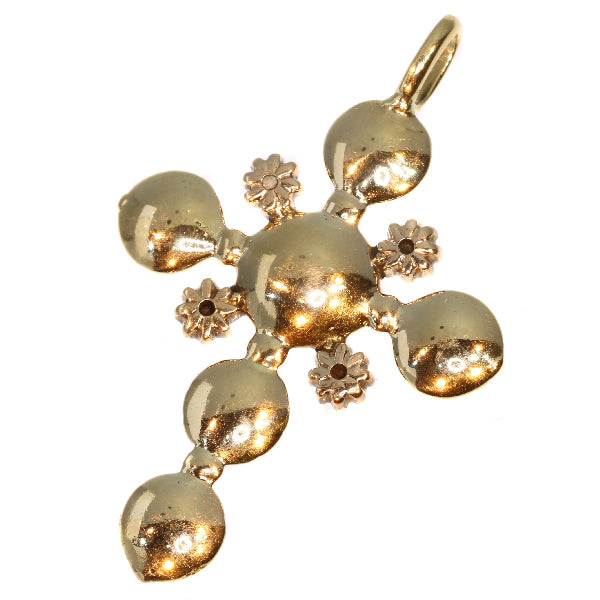 Antique 18th Century Gold Cross Pendant with Table Cut and Rose Cut Diamonds