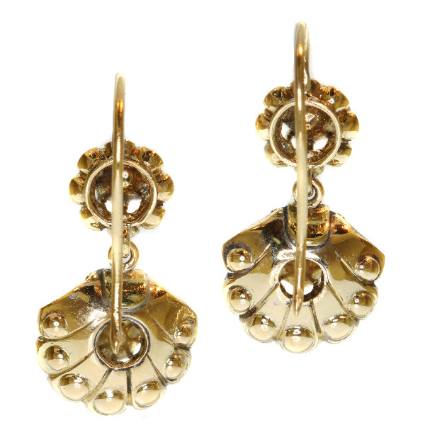 Antique Victorian Rose Cut Diamond Shell Motif Earrings