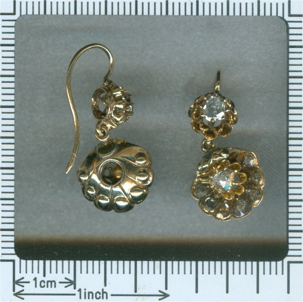 Antique Victorian Rose Cut Diamond Shell Motif Earrings